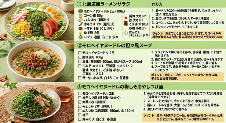 ハーモニーライフ　モロヘイヤノンフライヌードルレシピ.png